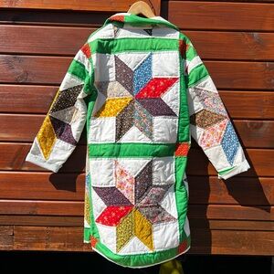 Handmade Star Patchwork Quilt Coat in Bright Green Trim